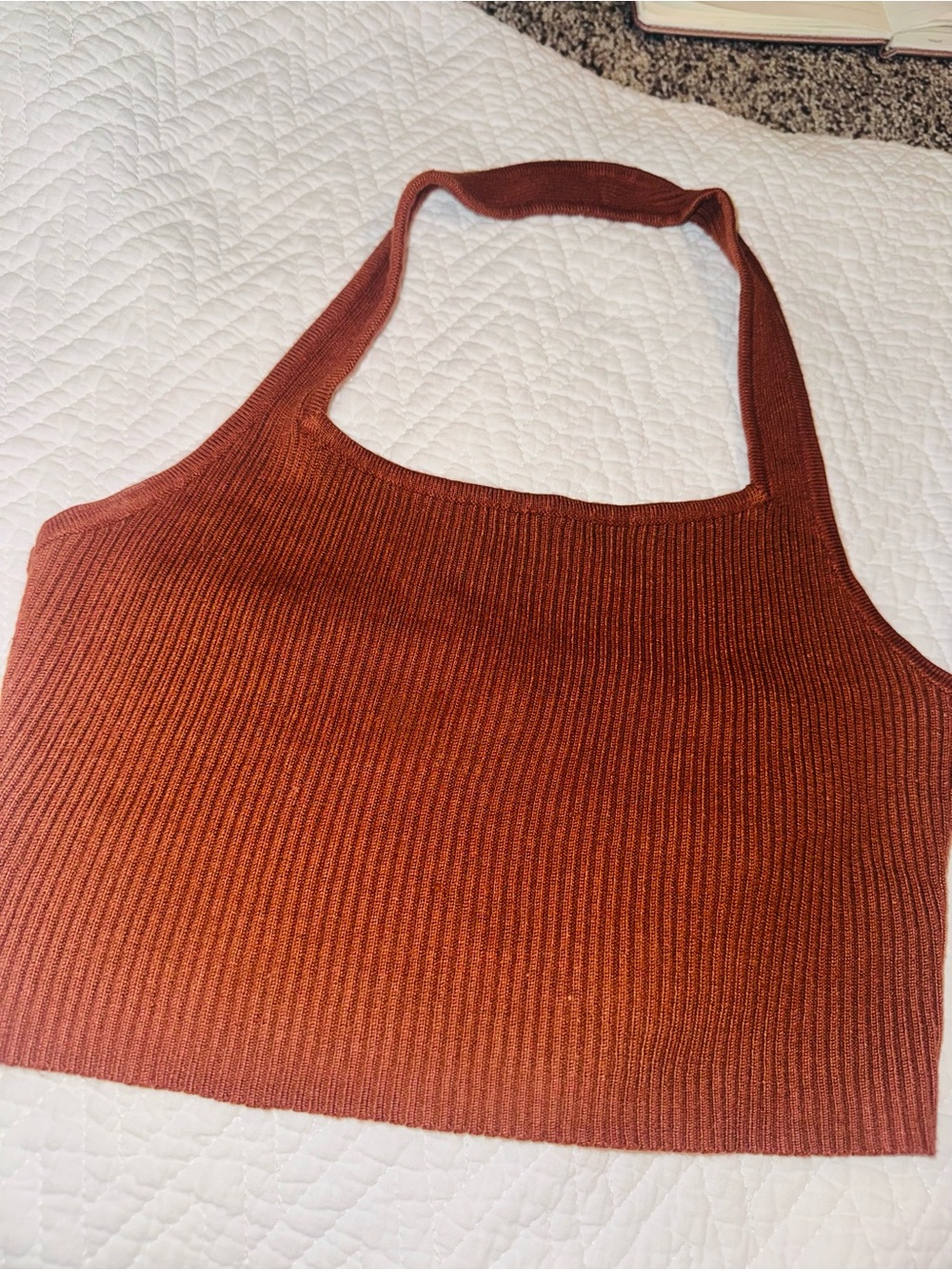 👑 Size Small SHEIN Ribbed Halter Crop Top - Rust Brown - Picture 8 of 8